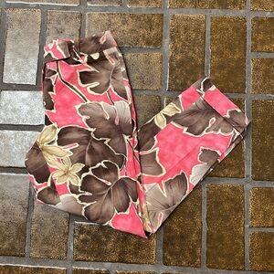 Vintage Y2K Talbots Pink & Brown Tropical Print Silk/Linen Blend Cropped Pant